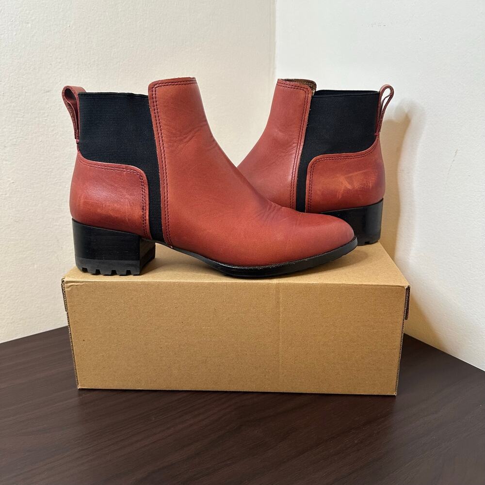Madewell Kathleen Burgundy Leather Lug Sole Block Heel Chelsea Pull-on Boots, 8